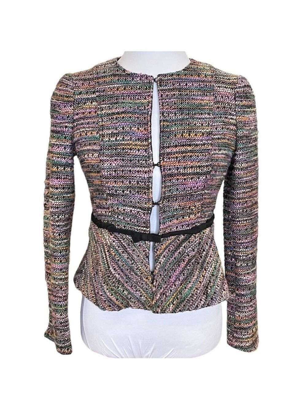 Nanette Lepore Juke Box Tweed Peplum Blazer Size 4 Multicolor